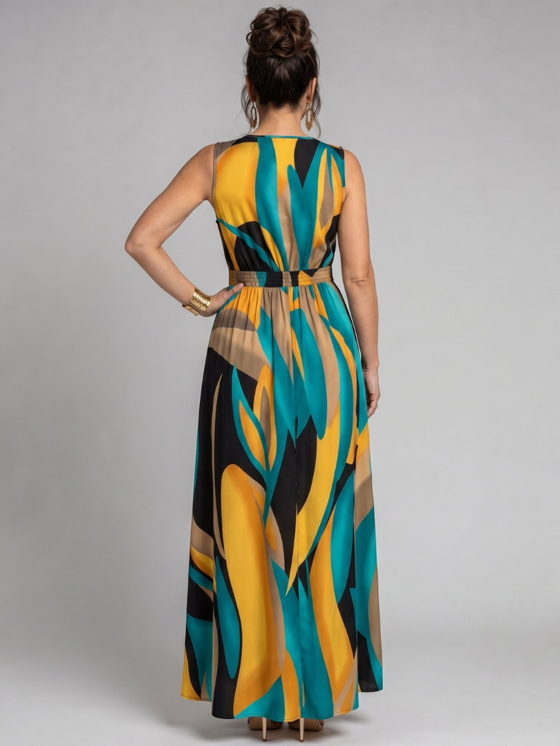 Sigrid | Maxikleid mit abstraktem Print – Ansicht 01
