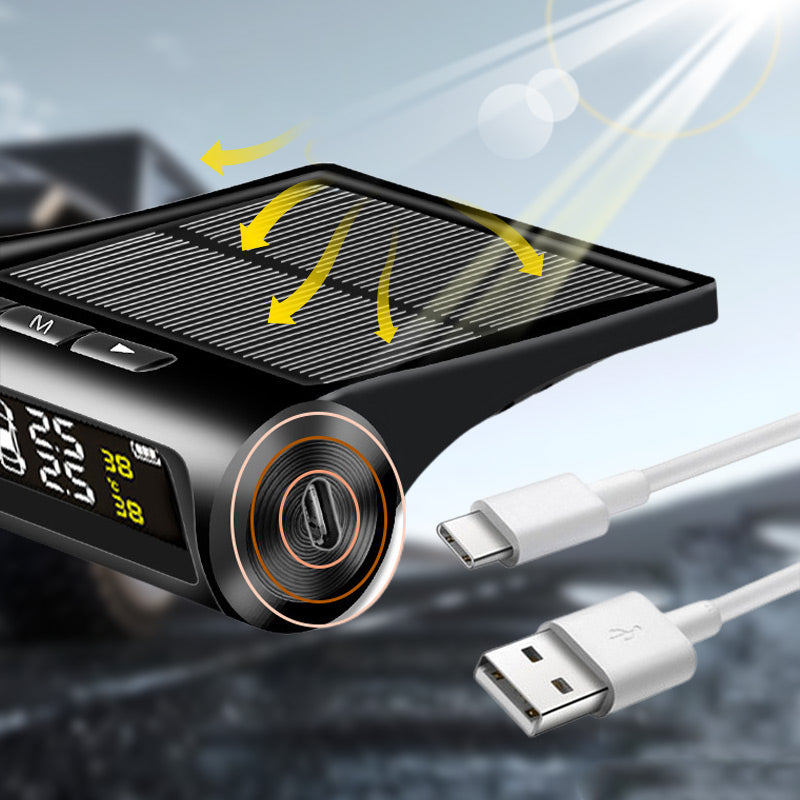 Zonne-energie aangedreven 4-wiel bandenspanningsmeter met realtime weergave