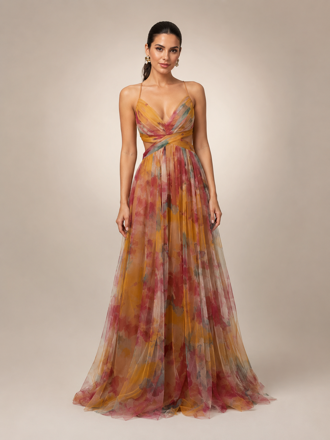 Aurelia | Tüll-Abendkleid mit Aquarell-Print