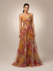 Aurelia | Tüll-Abendkleid mit Aquarell-Print
